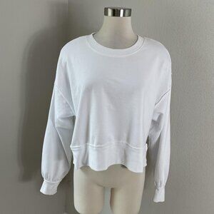 NEW Splendid Sweatshirt Womens Medium White Cropped Hi Low Pullover Top
